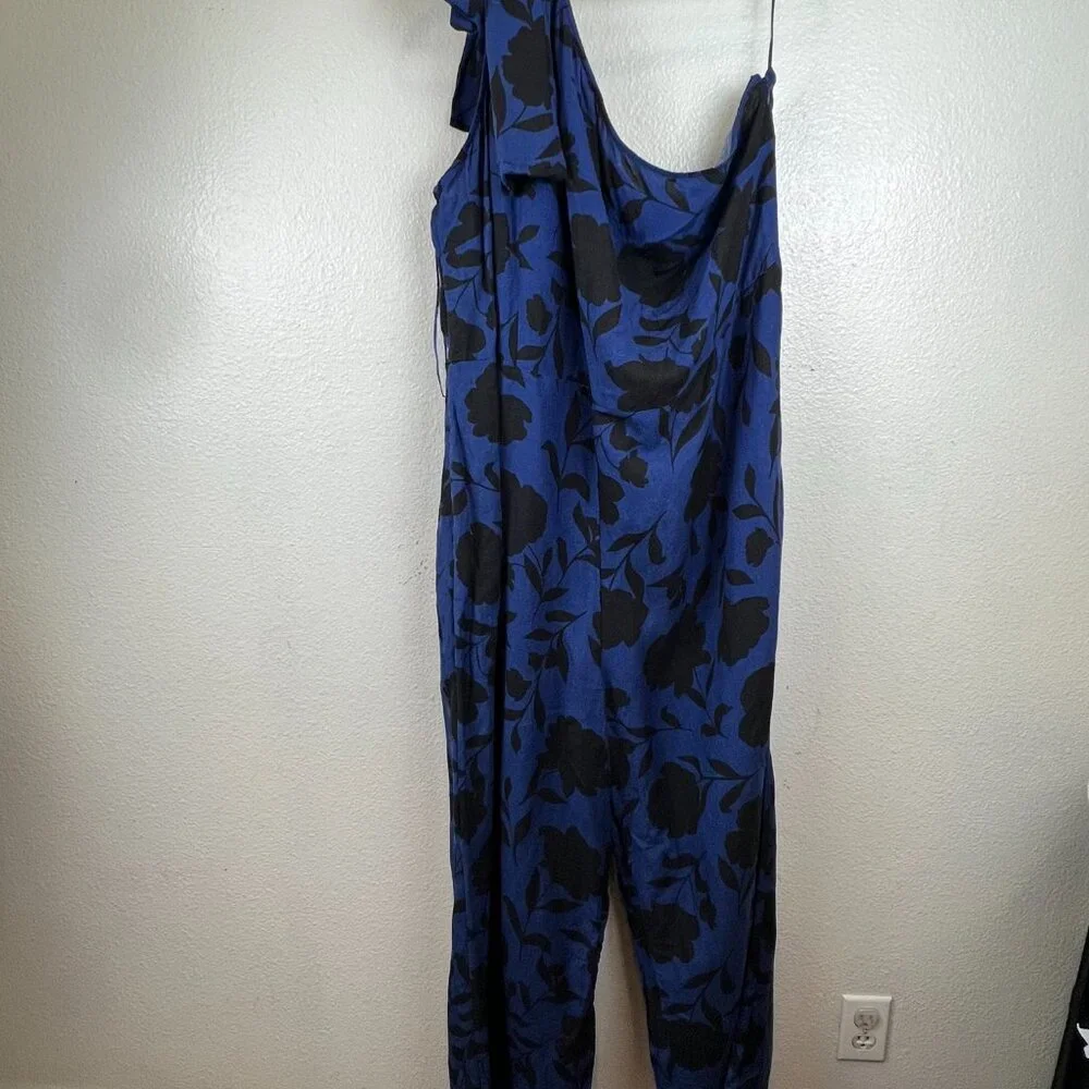 NWT Kate Spade New York Blue Black Floral Linen Jumpsuit Size‎ 2